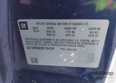 2011 Chevrolet Impala Ls из США, поврежденный, VIN 2G1WF5EK2B1164138